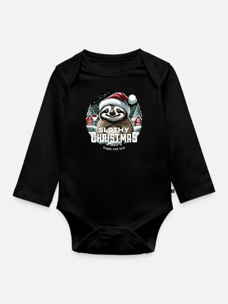 Weihnachtsfaultier - Slothy Christmas - Baby Bio-Langarm-Body - Schwarz