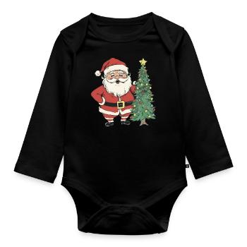 Santa with Christmas Tree: Festive Magic - Organic Longsleeve Baby Bodysuit - black - Front