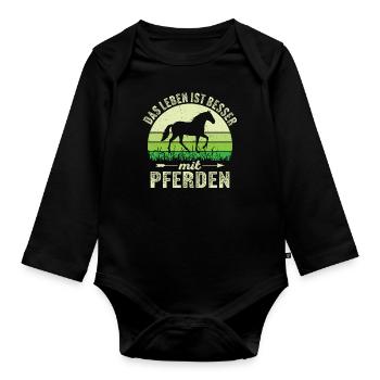 das leben ist besser mit pferden - Baby Bio-Langarm-Body - Schwarz - Vorne
