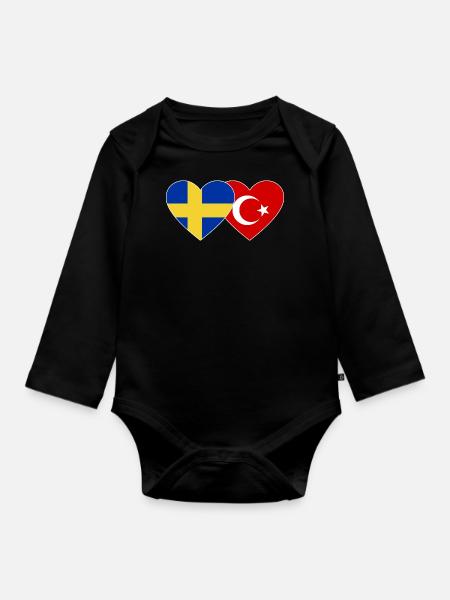 Schweden Türkei Flagge Herz - Ekologisk långärmad babybody - svart
