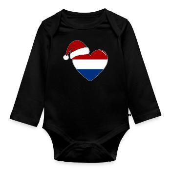 Drapeau de Hollande coeur de Noël - Body Bébé bio manches longues - noir - Devant