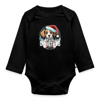 Christmas Dog Tail Wagging Christmas - Organic Longsleeve Baby Bodysuit - black - Front