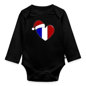 Drapeau de la France Coeur de Noël - Body Bébé bio manches longues - noir - Devant