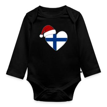 Coeur de Noël drapeau Finlande - Body Bébé bio manches longues - noir - Devant