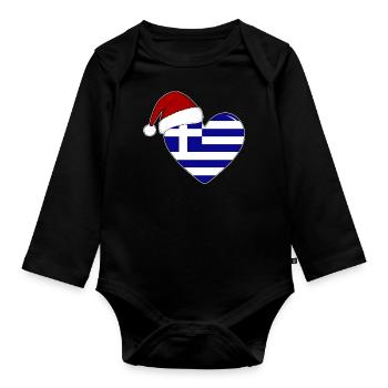 Coeur de Noël drapeau Grèce - Body Bébé bio manches longues - noir - Devant