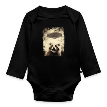 Lustiger Waschbär mit UFO Retro Vintage Alien - Baby Bio-Langarm-Body - Schwarz - Vorne