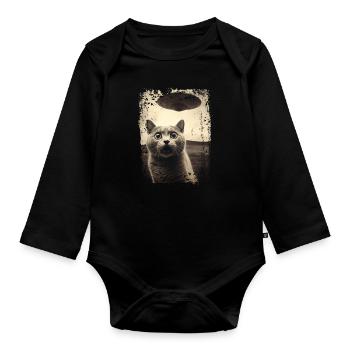 Lustige Katze mit UFO Retro Vintage Alien - Baby Bio-Langarm-Body - Schwarz - Vorne