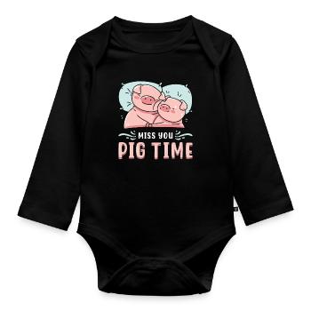 L’élevage de porcs vous manque cochon temps fermier animaux de ferme - Body Bébé bio manches longues - noir - Devant