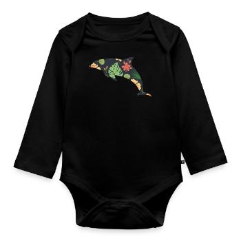 Dolphin Tropical Flower Floral - Organic Longsleeve Baby Bodysuit - black - Front