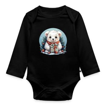 Ours polaire de Noël avec un cadeau - Body Bébé bio manches longues - noir - Devant