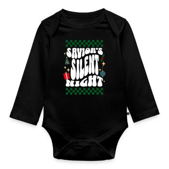 Savior's Silent Night - Christian's Retro Ugly Xmas - Organic Longsleeve Baby Bodysuit - black - Front