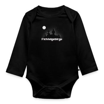 Schneeberg bei Nacht mit Luchs - Baby Bio-Langarm-Body - Schwarz - Vorne