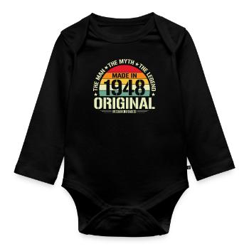 76e anniversaire Millésime 1948 - Body Bébé bio manches longues - noir - Devant