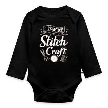 Ich übe Kreuzstich Sticken - Baby Bio-Langarm-Body - Schwarz - Vorne