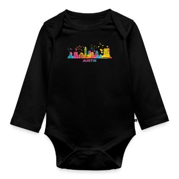 Austinites Watercolor Skyline Austin - Organic Longsleeve Baby Bodysuit - black - Front