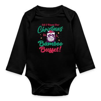 lustiger Panda Christmas Morning Vibes - Baby Bio-Langarm-Body - Schwarz - Vorne