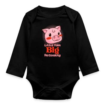 Lustige niedliche Schweinchen kleiner Schinken große Persönlichkeit - Baby Bio-Langarm-Body - Schwarz - Vorne