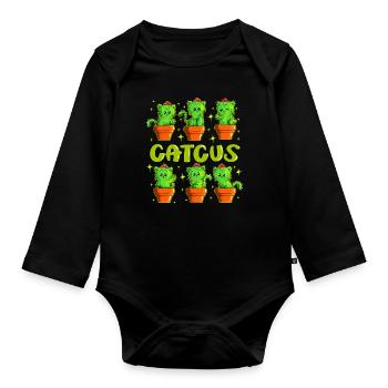 Cactus Plants Cat Owner Pun Catcus - Organic Longsleeve Baby Bodysuit - black - Front
