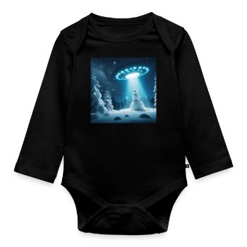 UFO Schneemann Winter Schnee Alien - Baby Bio-Langarm-Body - Schwarz - Vorne