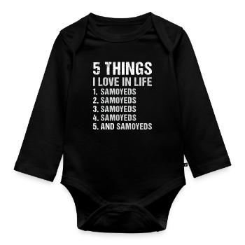 5 choses que j’aime dans la vie Samoyède - Body Bébé bio manches longues - noir - Devant