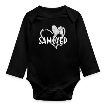 Samoyed Heart - Organic Longsleeve Baby Bodysuit - black - Front