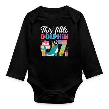 Dolphin 7th Birthday Watercolor - Organic Longsleeve Baby Bodysuit - black - Front