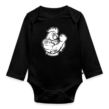 Chicken Hen Bicep Tattoo I Love Mom - Organic Longsleeve Baby Bodysuit - black - Front