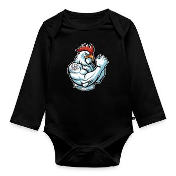 Chicken Hen Biceps Tattoo I Love Mom - Organic Longsleeve Baby Bodysuit - black - Front