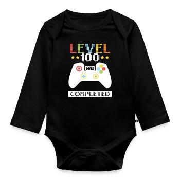 Level 100 Days Completed - 100 Days of School - Organic Longsleeve Baby Bodysuit - black - Front