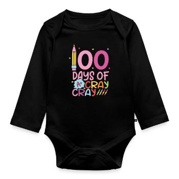 100 Days of Cray für Schüler 100 Days of School - Baby Bio-Langarm-Body - Schwarz - Vorne