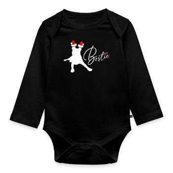 Boston Terrier Bostie als Weihnachtsmann - Baby Bio-Langarm-Body - Schwarz - Vorne