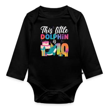 Dolphin 10th Birthday Watercolor - Baby Bio-Langarm-Body - Schwarz - Vorne
