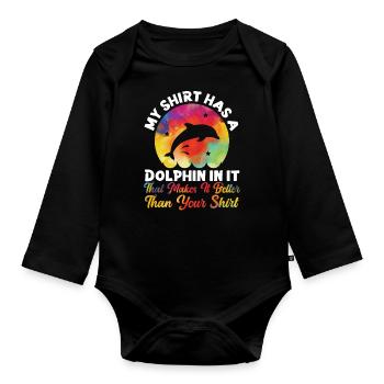 Dauphin aquarelle ma chemise a un - Body Bébé bio manches longues - noir - Devant