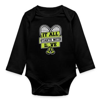 It All Starts With Love Racket - Organic Longsleeve Baby Bodysuit - black - Front