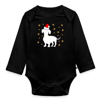 Teckel de Noël avec des étoiles de chapeau de Père Noël - Body Bébé bio manches longues - noir - Devant