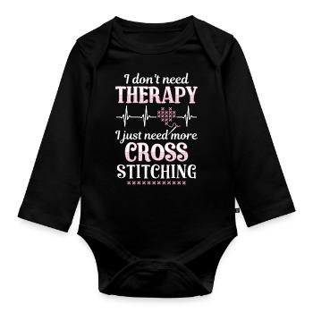 Kreuzsticken Therapie Kreuzstich Sticken - Baby Bio-Langarm-Body - Schwarz - Vorne