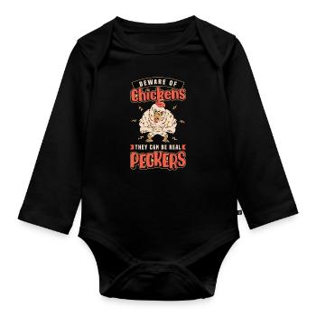 Poultry Farmer Beware Of Chickens They Can Farming - Baby Bio-Langarm-Body - Schwarz - Vorne