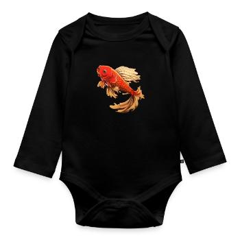 Koi Fish Japanese Carp Pond - Body Bébé bio manches longues - noir - Devant