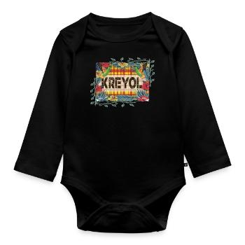Schöne Geschenkidee KREYOL ODER KREOLISCHE Madras - Baby Bio-Langarm-Body - Schwarz - Vorne