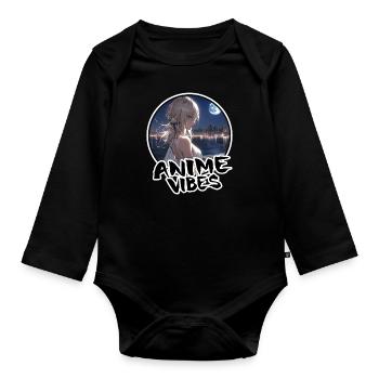 Waifu Anime Girl on the Beach Night - Anime Shirt - Baby Bio-Langarm-Body - Schwarz - Vorne