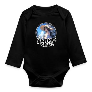 Waifu Anime Girl im Sommerurlaub - Anime Shirt - Baby Bio-Langarm-Body - Schwarz - Vorne