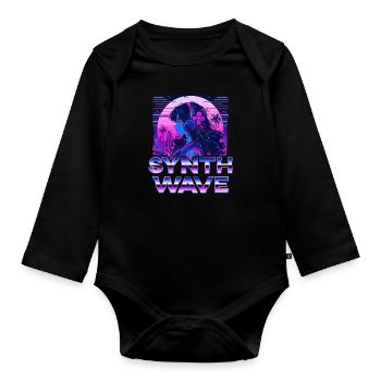 Synthwave Music Album Cover - Anime Shirt - Organic Longsleeve Baby Bodysuit - black - Front