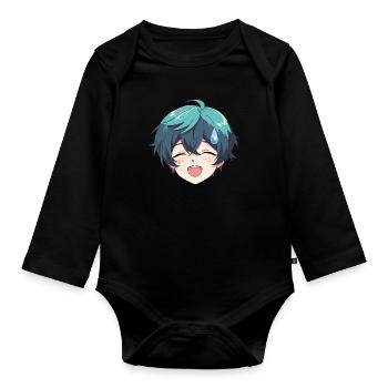 Nervous Anime Face Emoji - Anime Shirt - Organic Longsleeve Baby Bodysuit - black - Front