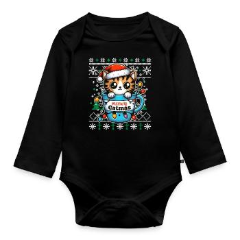 Meowy Catmas - Pyjama Chat PJ Laid Drôle Noël - Body Bébé bio manches longues - noir - Devant