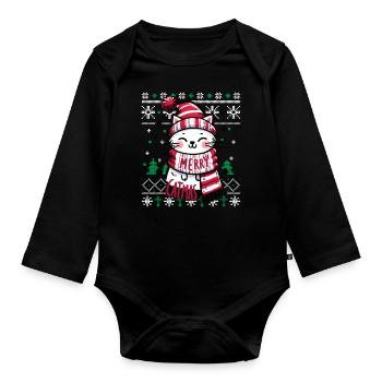 Meowy Catmas - Pyjama Chat PJ Laid Drôle Noël - Body Bébé bio manches longues - noir - Devant