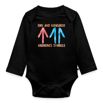 Emu Kangaroo Aboriginal - Organic Longsleeve Baby Bodysuit - black - Front