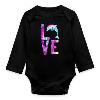 Dolphin Watercolor Love - Baby Bio-Langarm-Body - Schwarz - Vorne