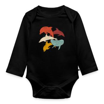 Dauphin Rétro Vintage - Body Bébé bio manches longues - noir - Devant