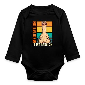 Meditation Is My Passion Spiritual Llama Lover - Organic Longsleeve Baby Bodysuit - black - Front