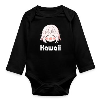 Cute Smiling Anime Emoji Kawaii - Anime Shirt - Organic Longsleeve Baby Bodysuit - black - Front